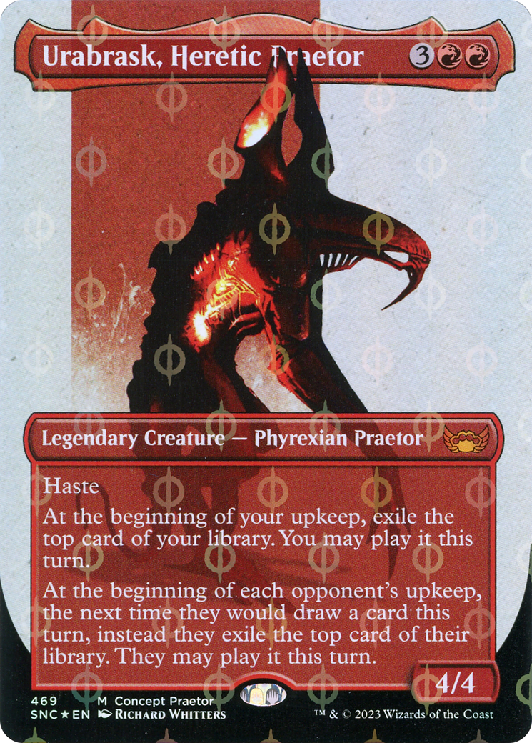 Urabrask, Heretic Praetor (Borderless Concept Praetors Step-and-Compleat Foil) [Phyrexia: All Will Be One] | Gaming Infinity