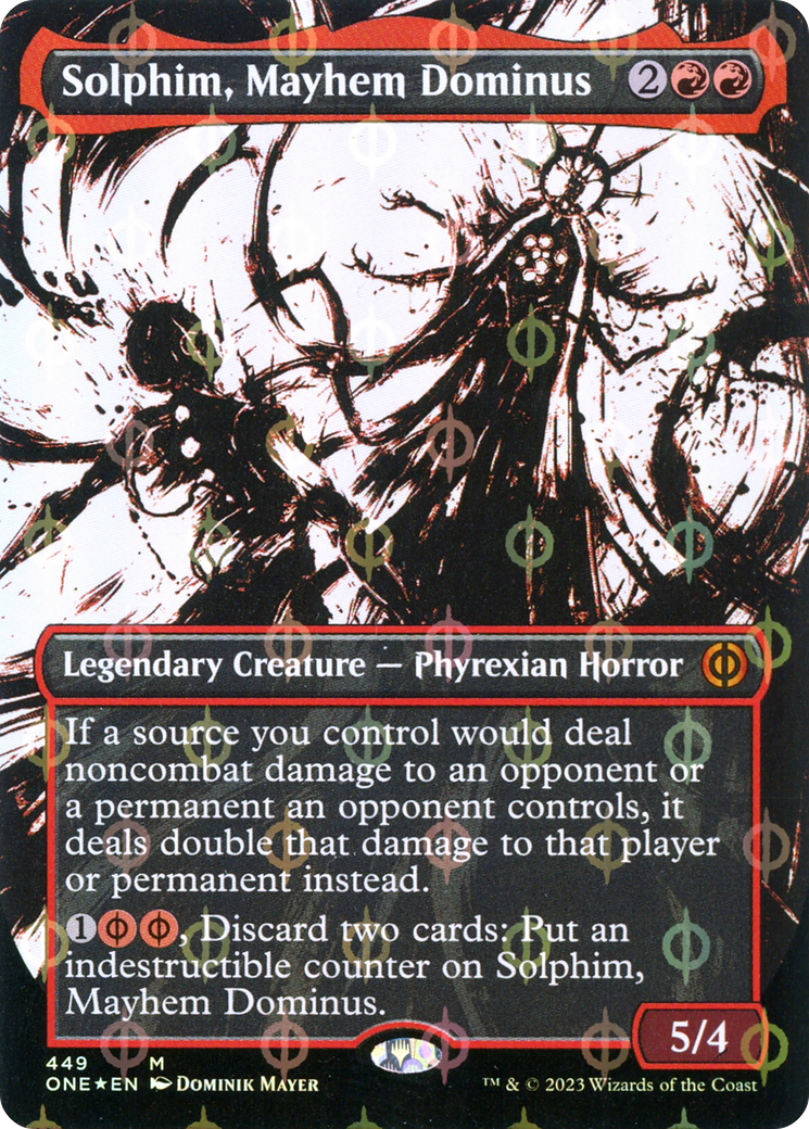 Solphim, Mayhem Dominus (Borderless Ichor Step-and-Compleat Foil) [Phyrexia: All Will Be One] | Gaming Infinity