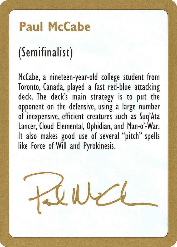 Paul McCabe Bio [World Championship Decks 1997] | Gaming Infinity