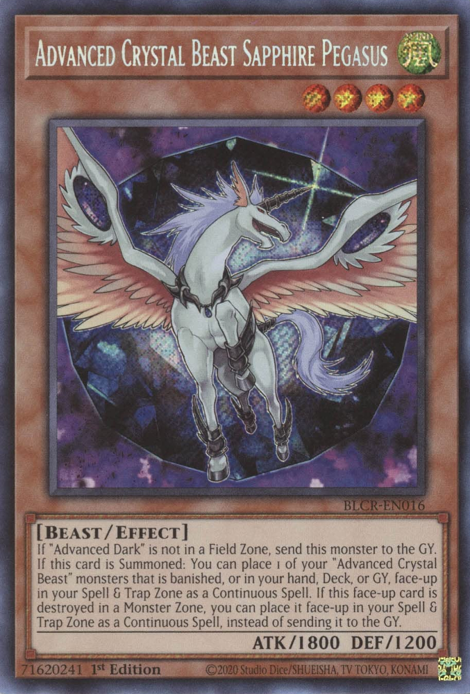 Advanced Crystal Beast Sapphire Pegasus [BLCR-EN016] Secret Rare | Gaming Infinity