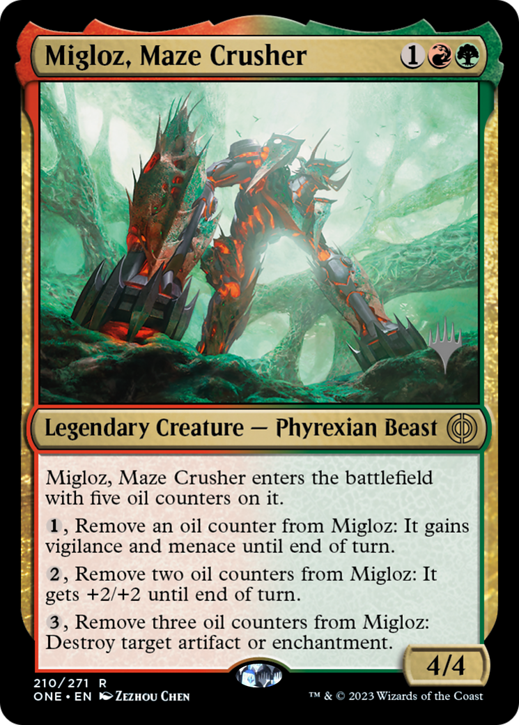 Migloz, Maze Crusher (Promo Pack) [Phyrexia: All Will Be One Promos] | Gaming Infinity