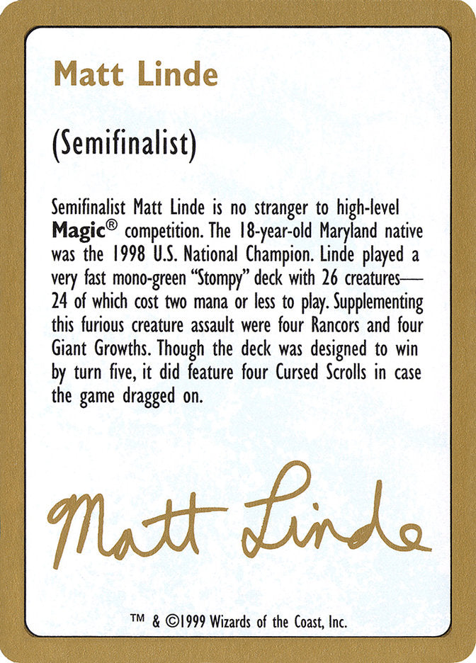 Matt Linde Bio [World Championship Decks 1999] | Gaming Infinity