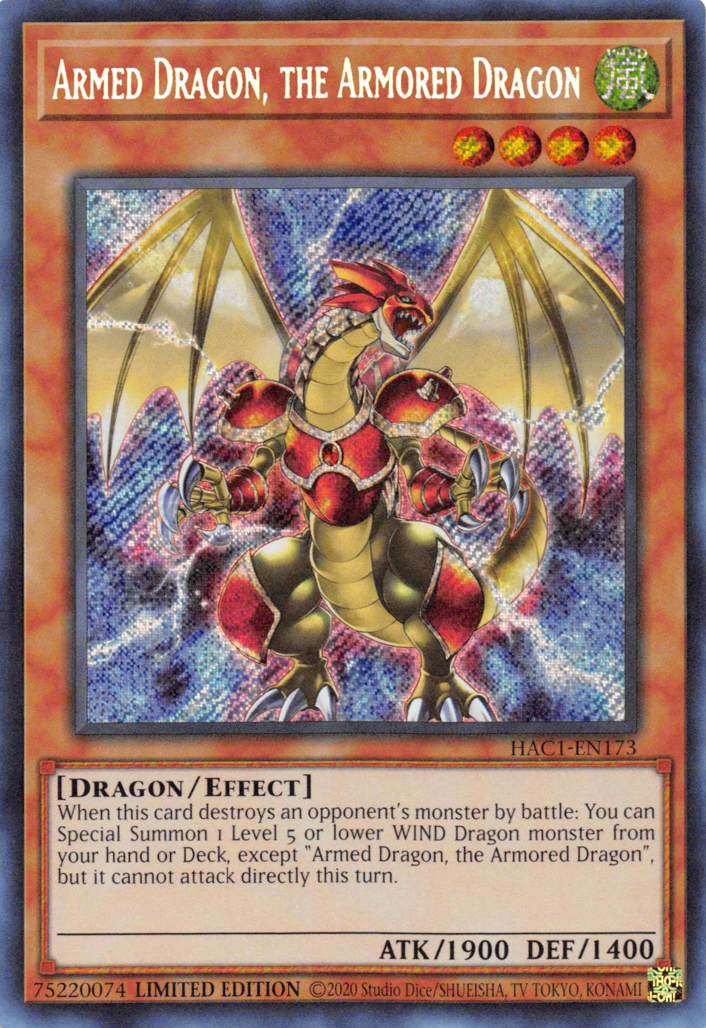 Armed Dragon, the Armored Dragon [HAC1-EN173] Secret Rare | Gaming Infinity