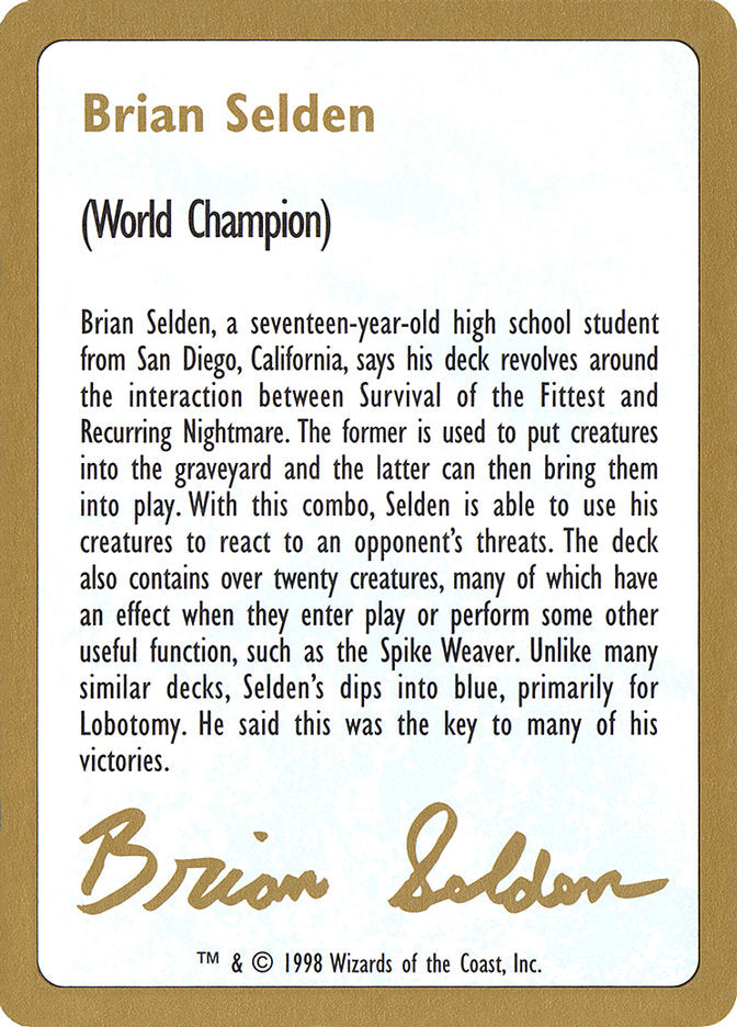 Brian Selden Bio [World Championship Decks 1998] | Gaming Infinity