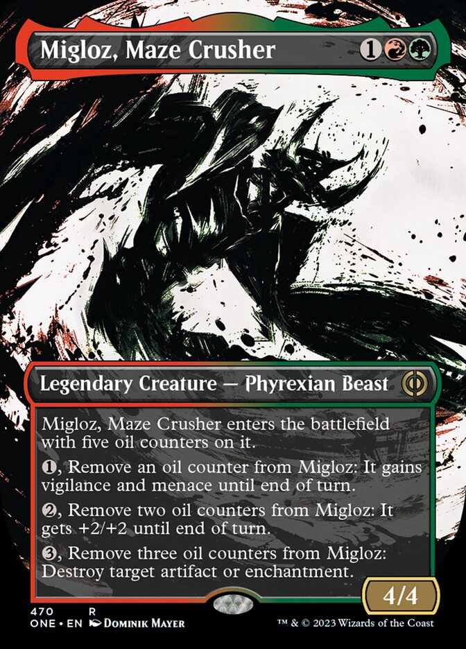 Migloz, Maze Crusher (Borderless Ichor Step-and-Compleat Foil) [Phyrexia: All Will Be One] | Gaming Infinity