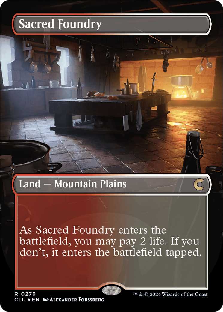 Sacred Foundry (Borderless) [Ravnica: Clue Edition] | Gaming Infinity