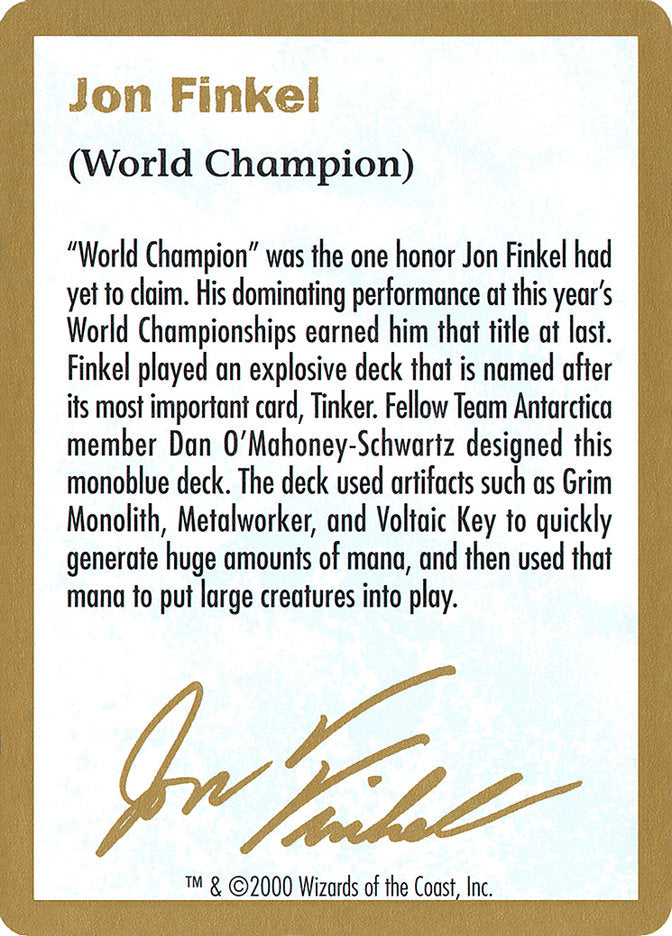 Jon Finkel Bio [World Championship Decks 2000] | Gaming Infinity